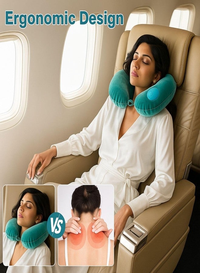 DRANZ Portable Inflatable Travel Neck Pillow with Press Button | Self-Inflating U-Shaped Air Cushion for Airplane, Car & Train | Soft Flocking Fabric Neck Rest for Comfortable Travel & Easy to Carry. - Image 3